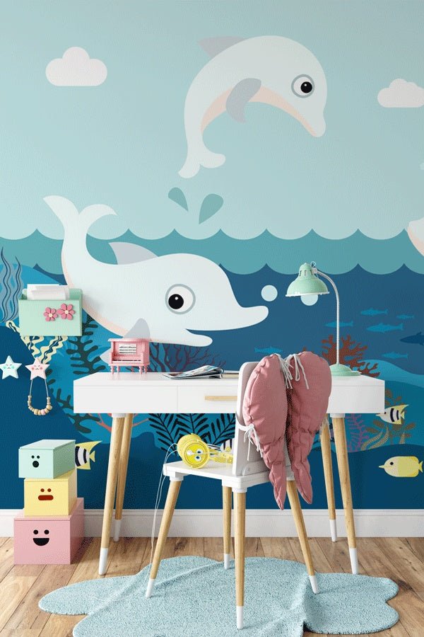 Papier peint enfant océan dauphin mer - Muralconceptpapier_peint_sur_mesure