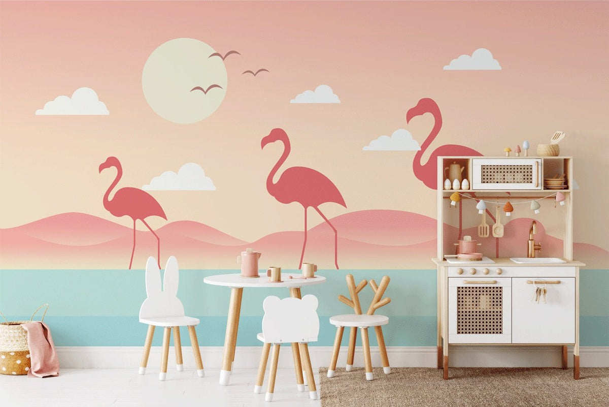 Fondo de pantalla infantil de flamencos tropicales