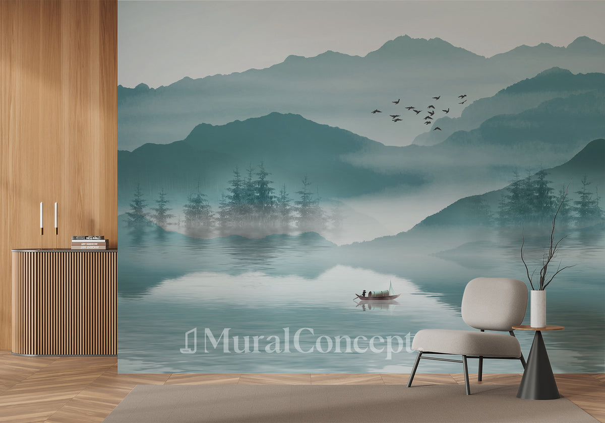 Papel pintado entre montaña y lago