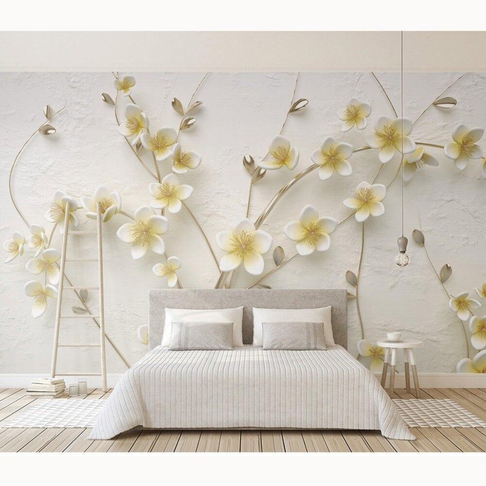 Papier peint fleurs blanches 3D - papier peint sur mesure francais - muralconcept
