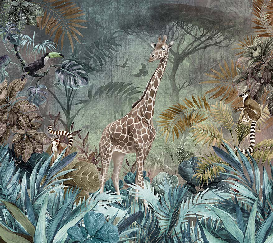 Papier peint girafe somptueuse, mural concept, tendance