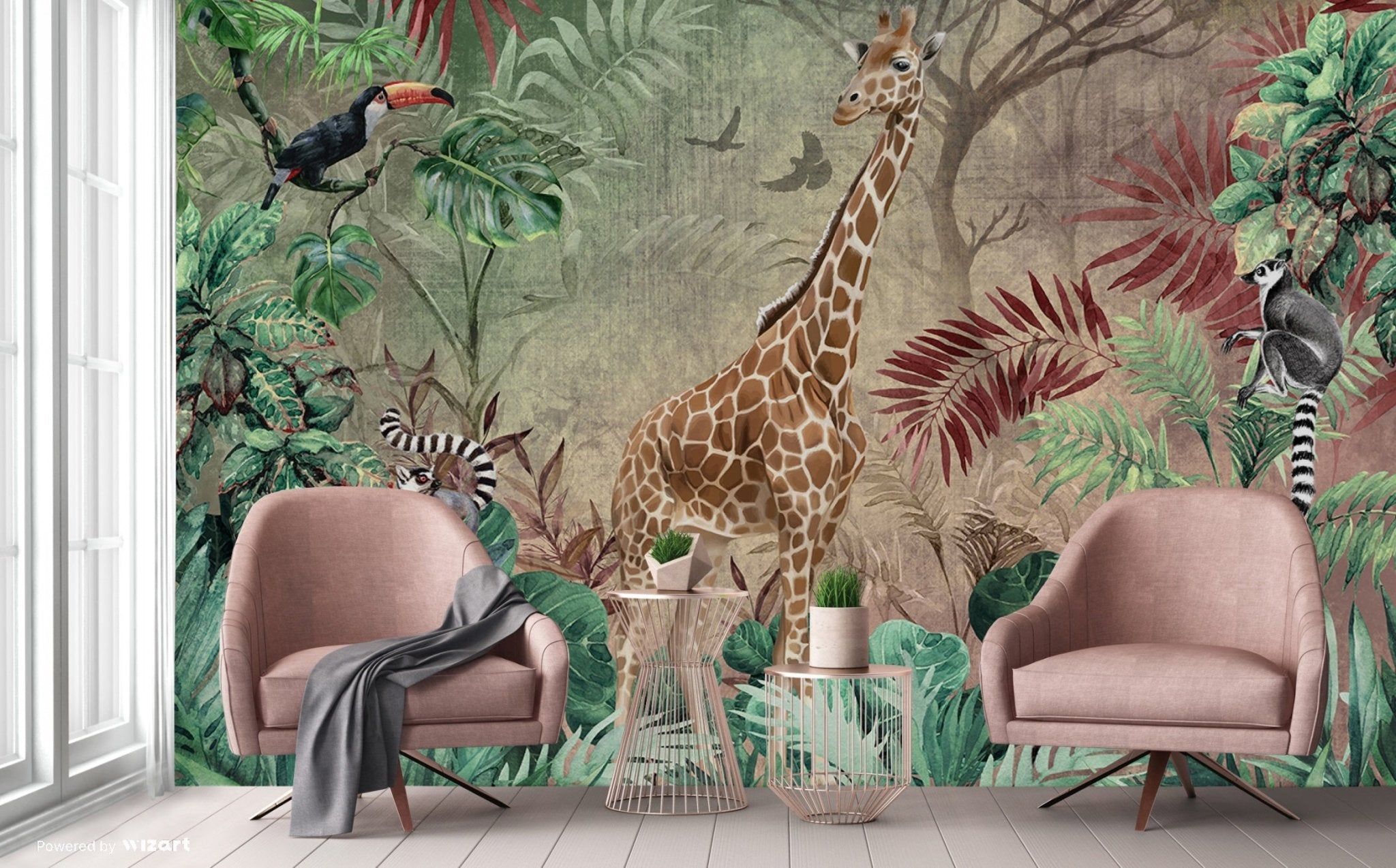 Papier peint girafe somptueuse, mural concept, tendance
