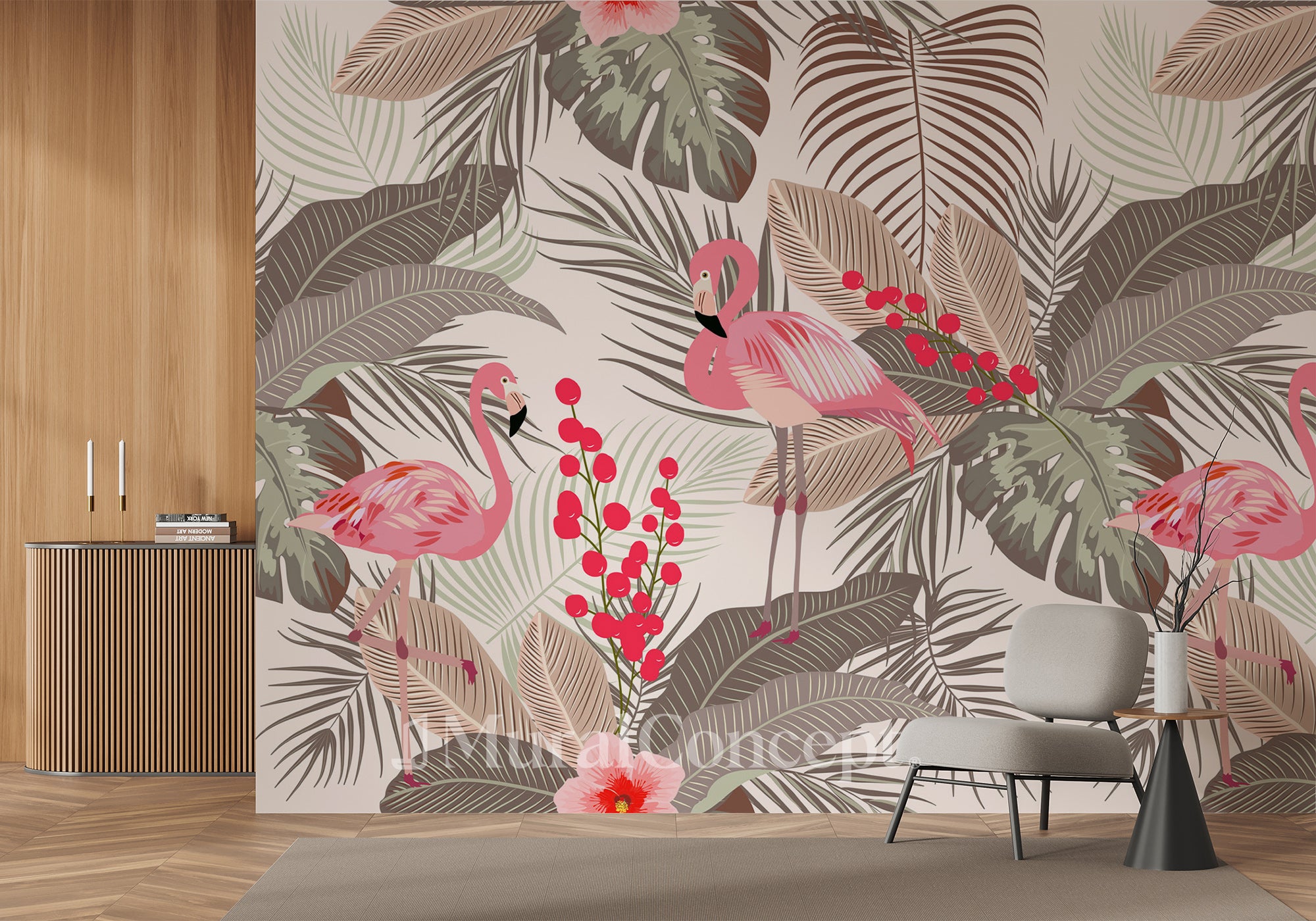 Papier peint Jungle & Flamant Rose - panoramique français