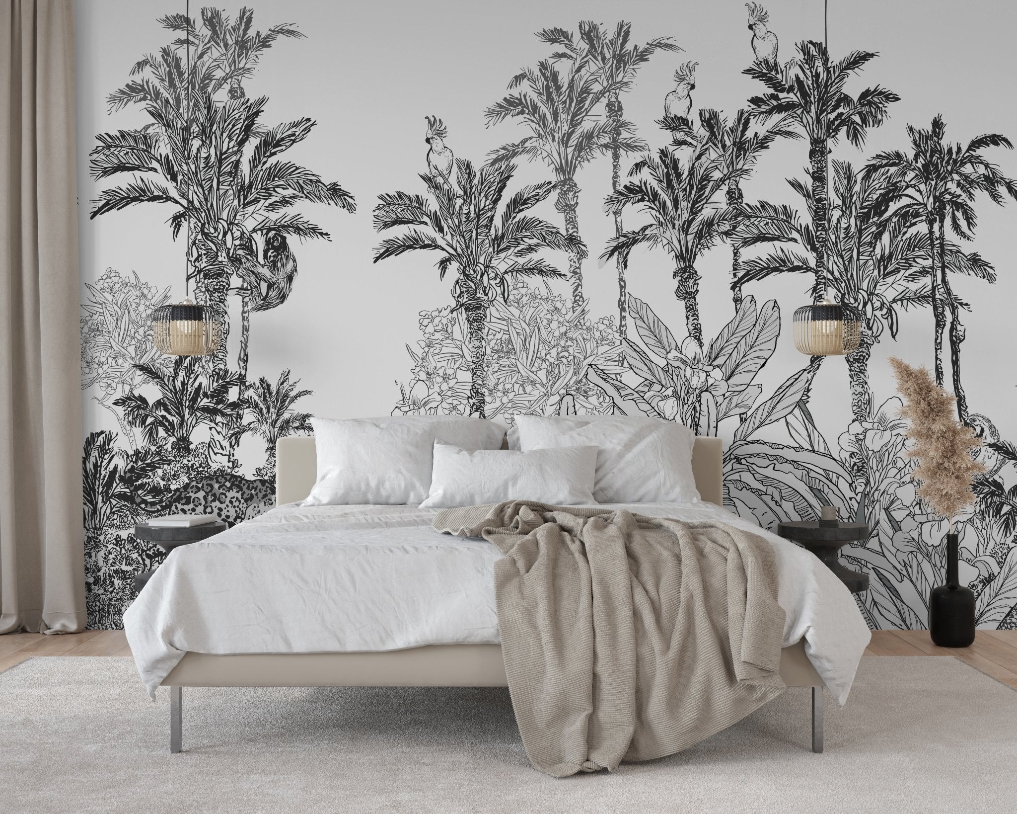 papier peint chambre tropicale noir et blanc