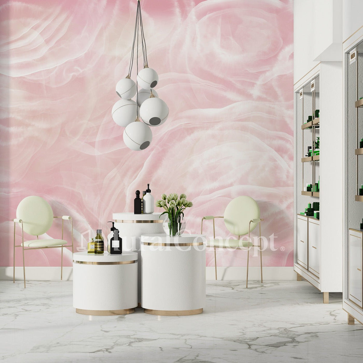 Papel pintado de mármol rosa para salón de belleza