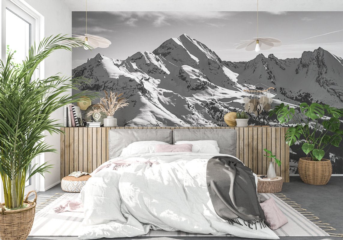 Papier peint montagne noir et blanc les Aravis - papier peint sur mesure francais - muralconcept