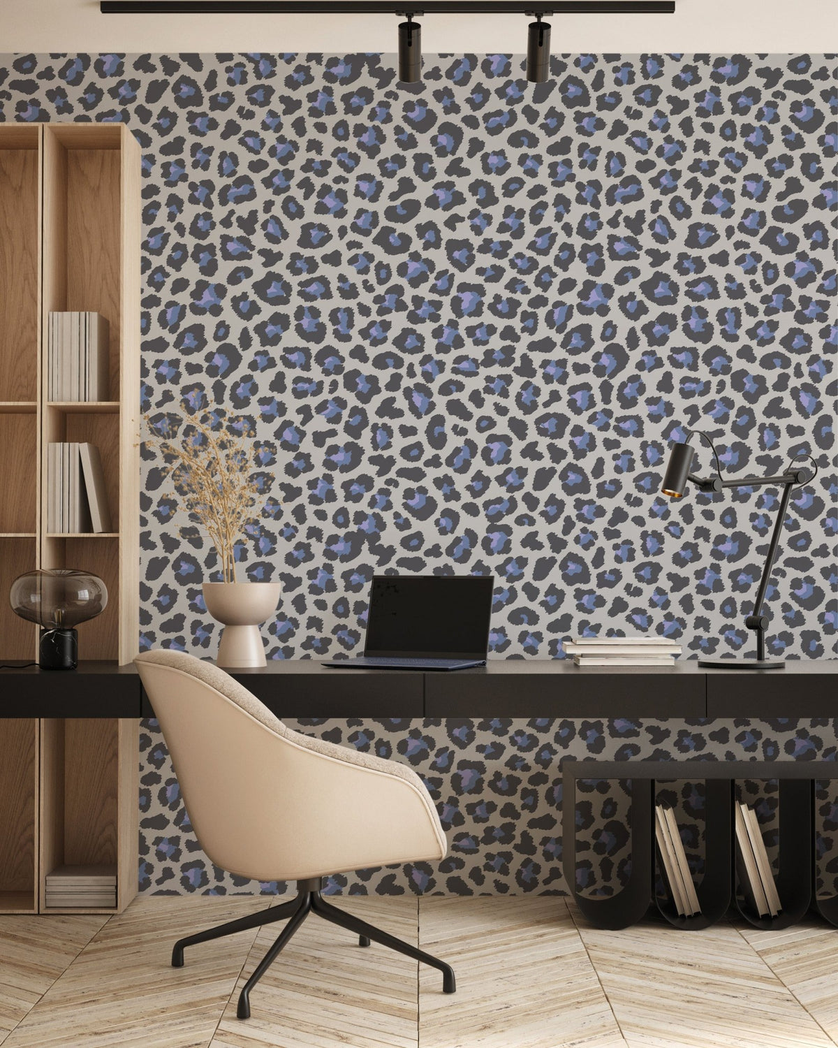 Papel pintado con estampado de leopardo azul