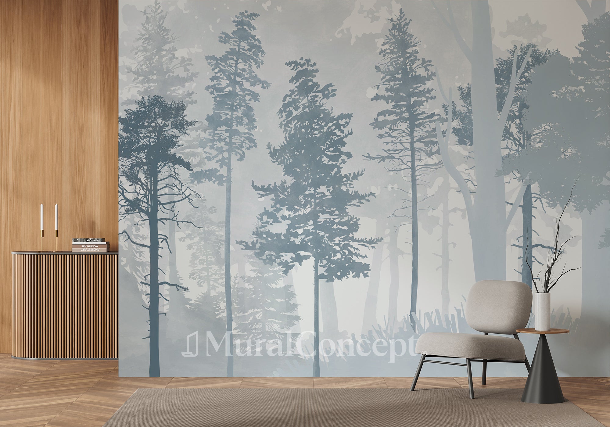 Papier peint panoramique forêt bleu scandinave - panoramique français