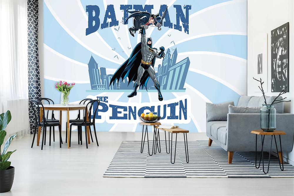 Fondo de pantalla panorámico héroe batman vs el pingüino comics lucha