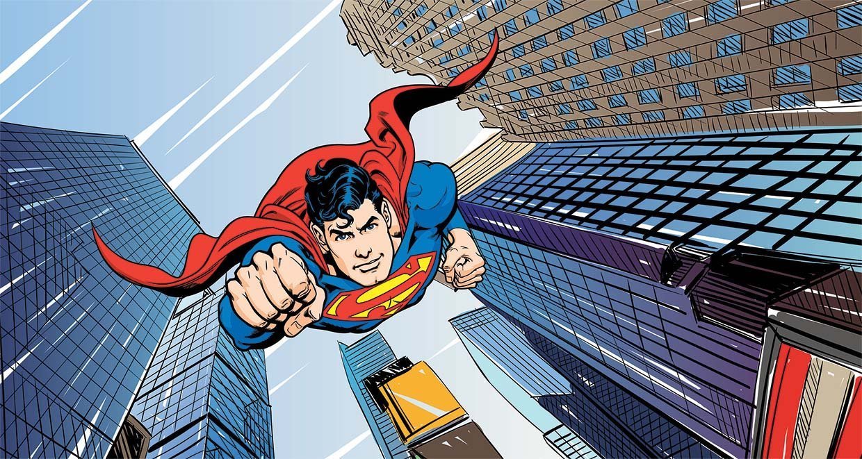 Papier peint panoramique héro superman BD in the city - papier peint sur mesure francais - muralconcept