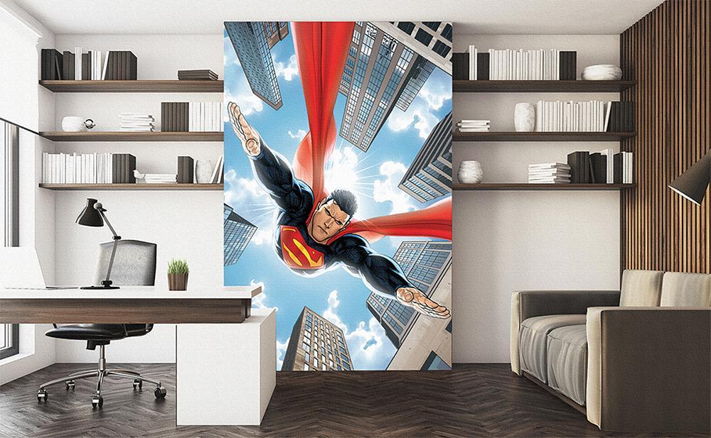 Papel pintado panoramico heroe superman comics fly over vintage city