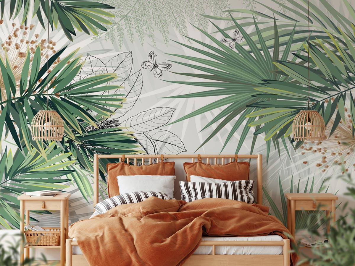 Papel pintado Panoramic nature green palm