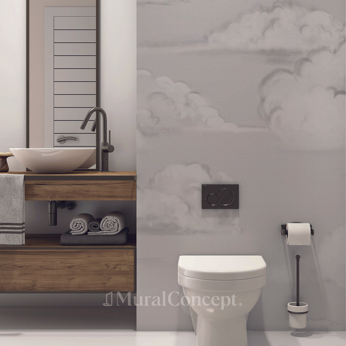 Papel pintado panorámico para baño con nubes