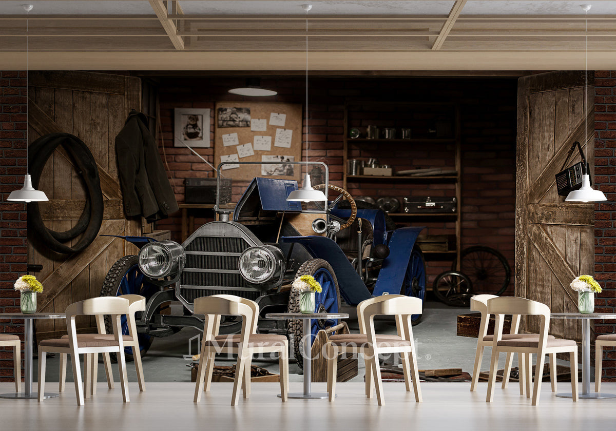 Colección de coches de papel pintado para restaurante de color azul