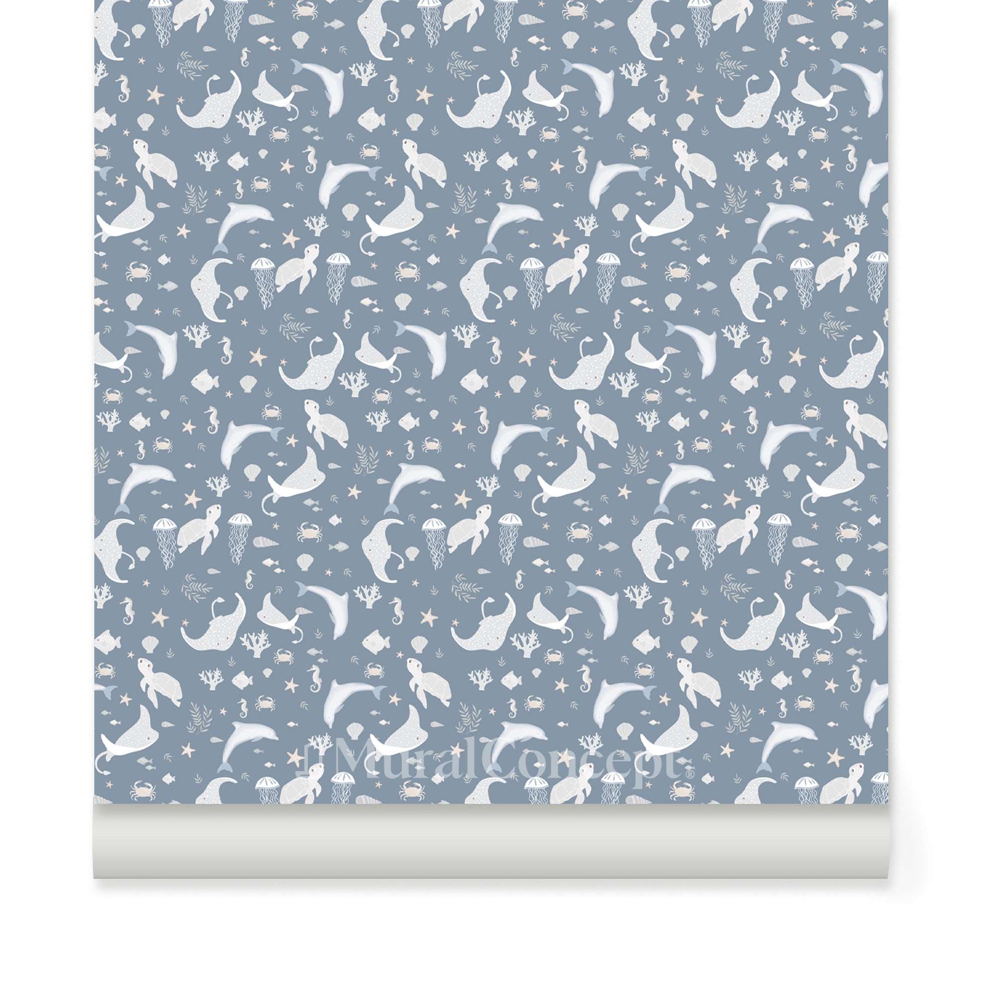 Papier peint motif océania bleu craquant - panoramique français