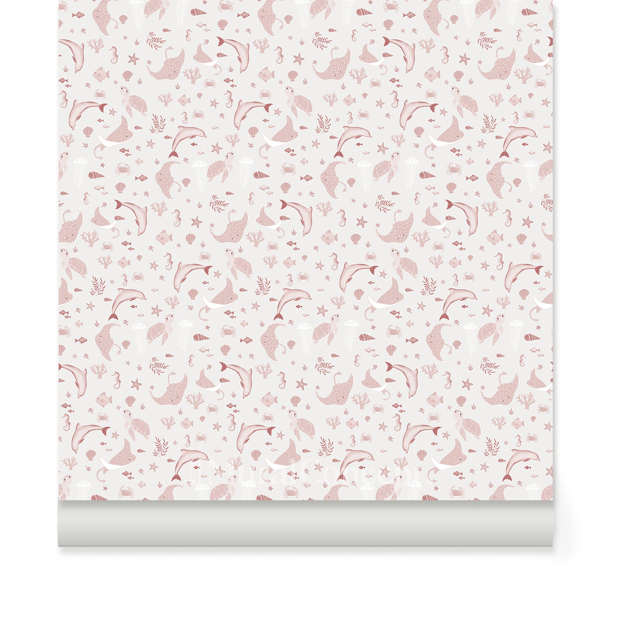 Papier peint motif océania rose poudré - panoramique français