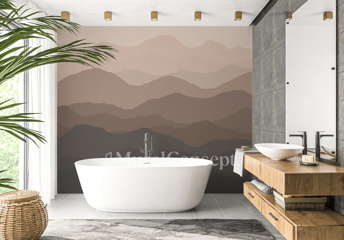 Papel pintado para baño con diseño de dunas de terracota