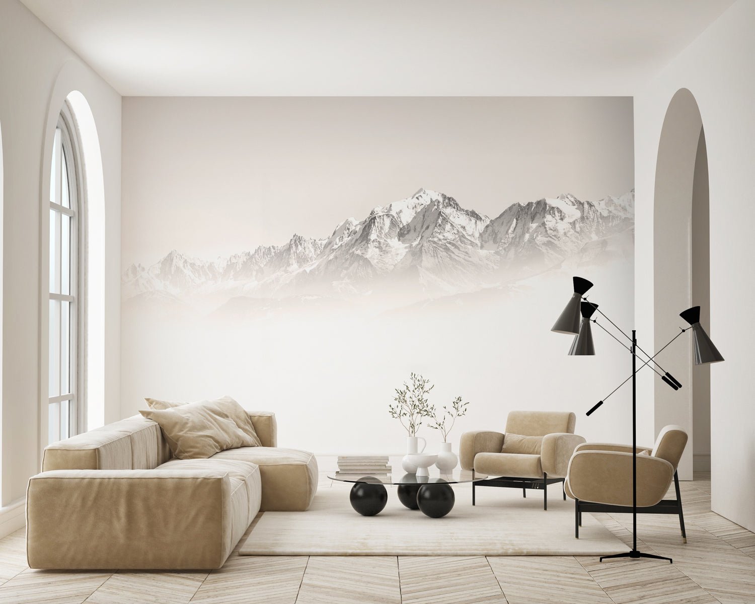 Papier peint matin brumeux Mont Blanc, mural concept, tendance