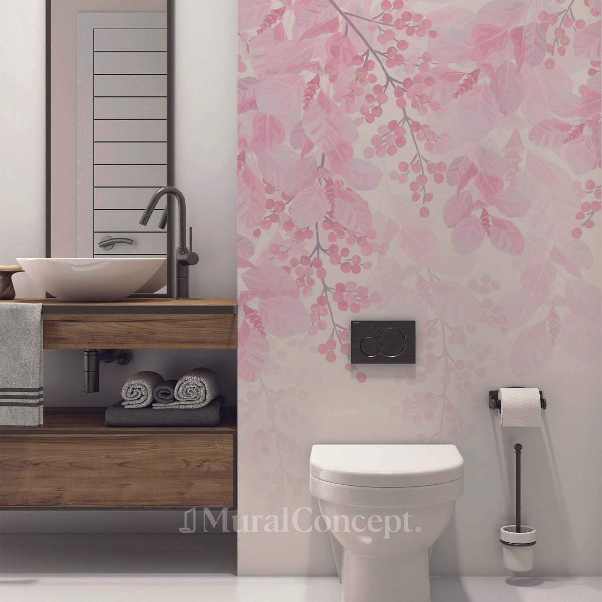 Papel pintado de baño con acuarela floreciente