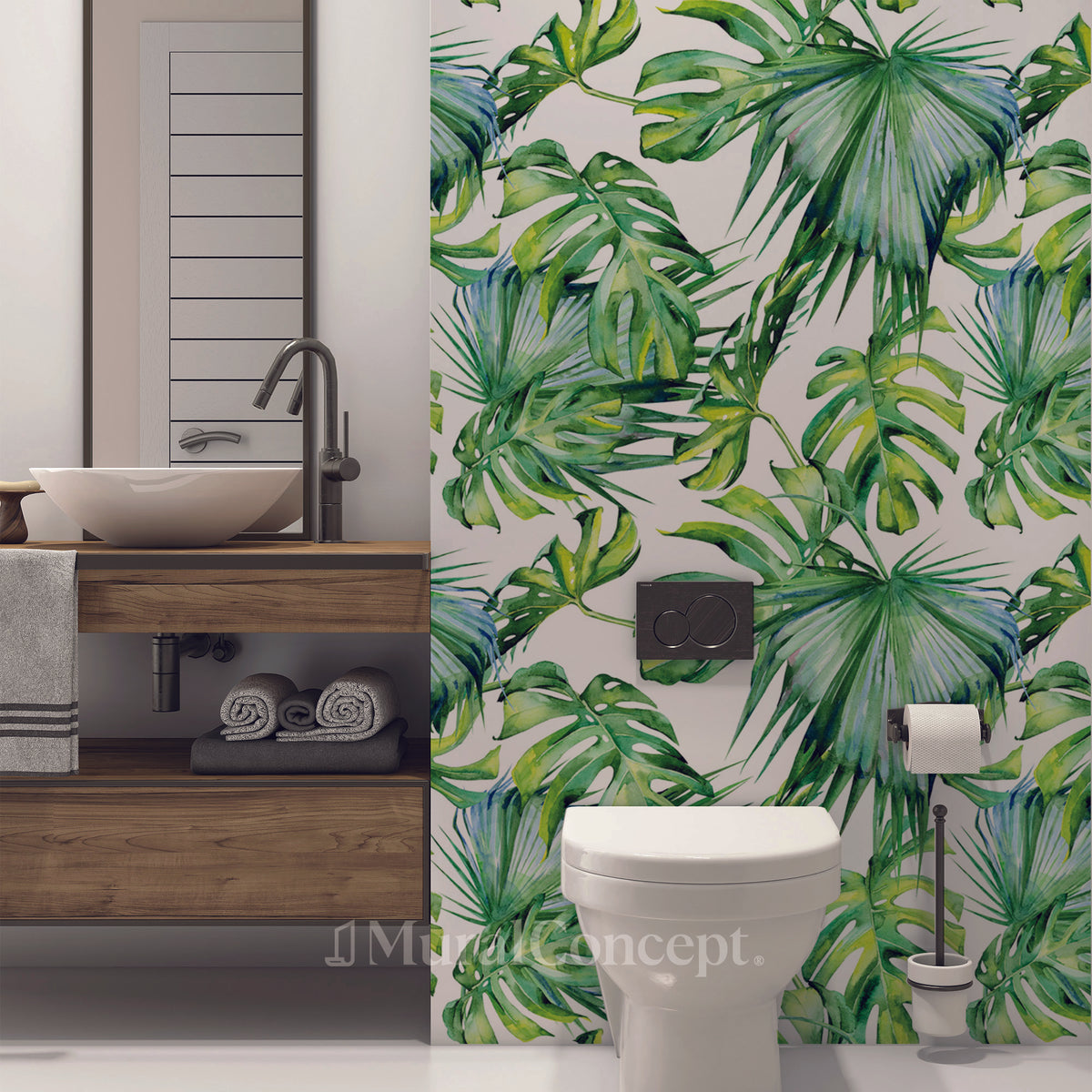 Papel pintado para baño con follaje verde