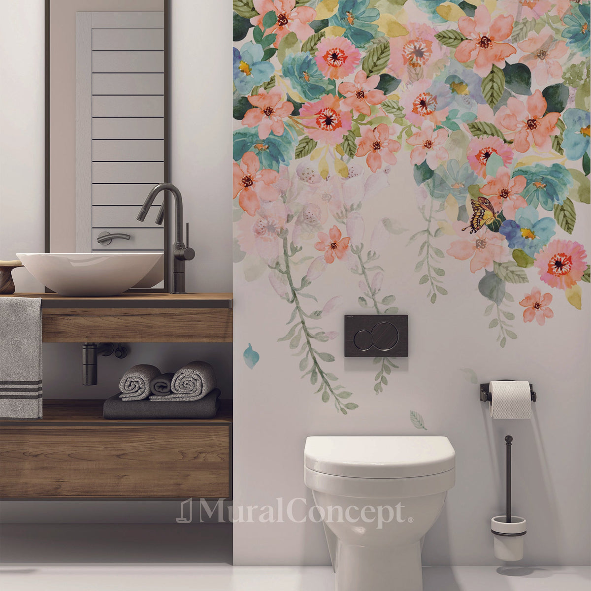 Papel pintado para baño con flores de verano