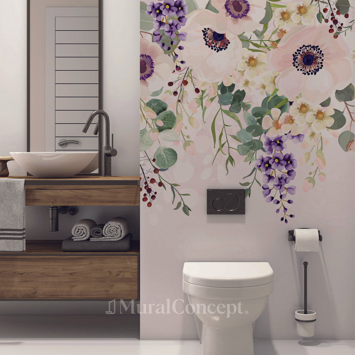 Papel pintado para el baño con flores maravillosas