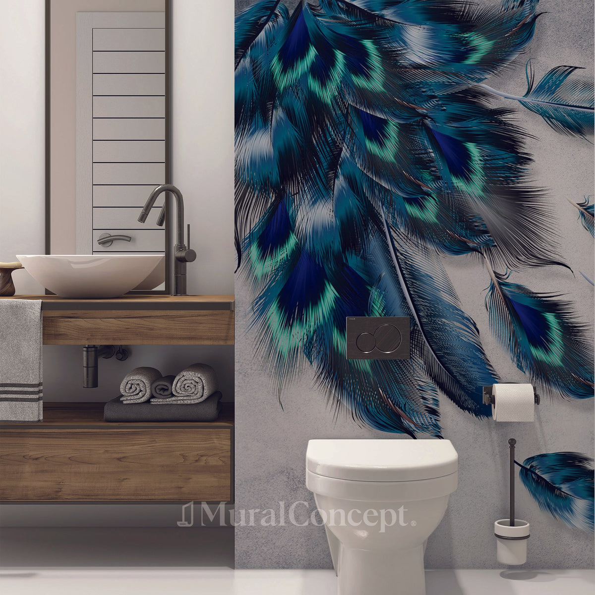 Papel pintado para baño con pavo real volador