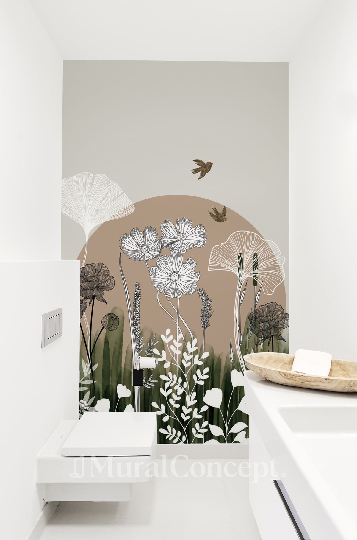 Papel pintado para WC con ilustración floral