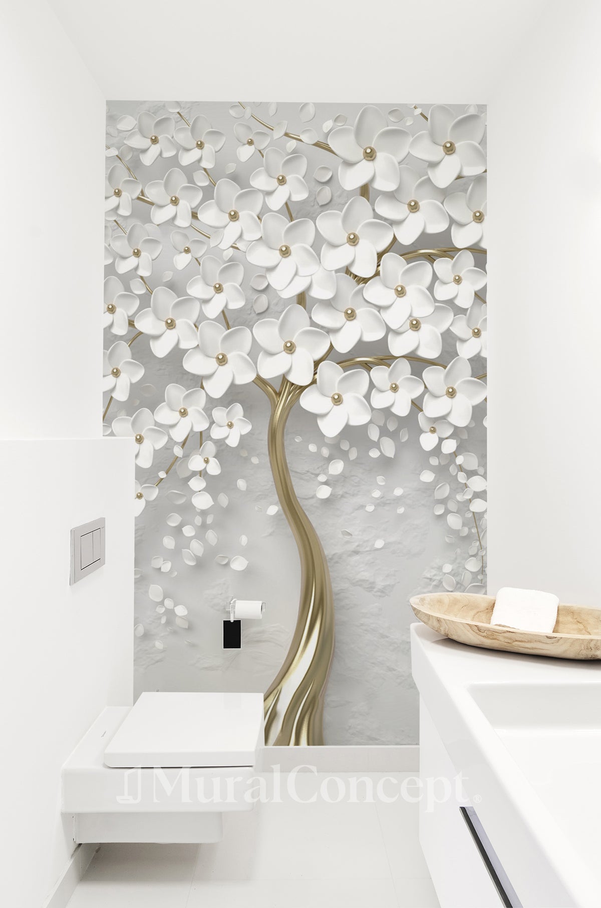 Papel tapiz de baño con árbol en 3D