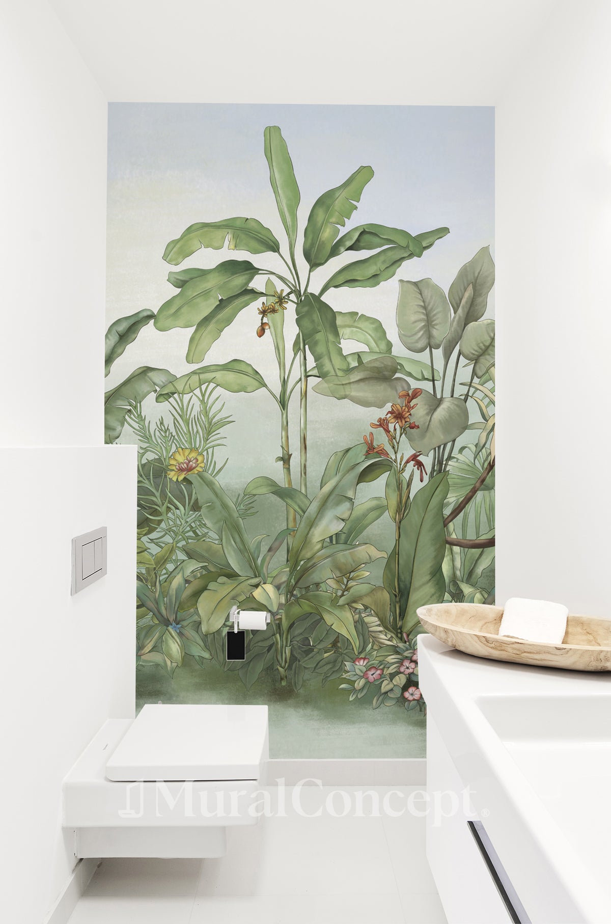 Papel pintado botánico para el baño