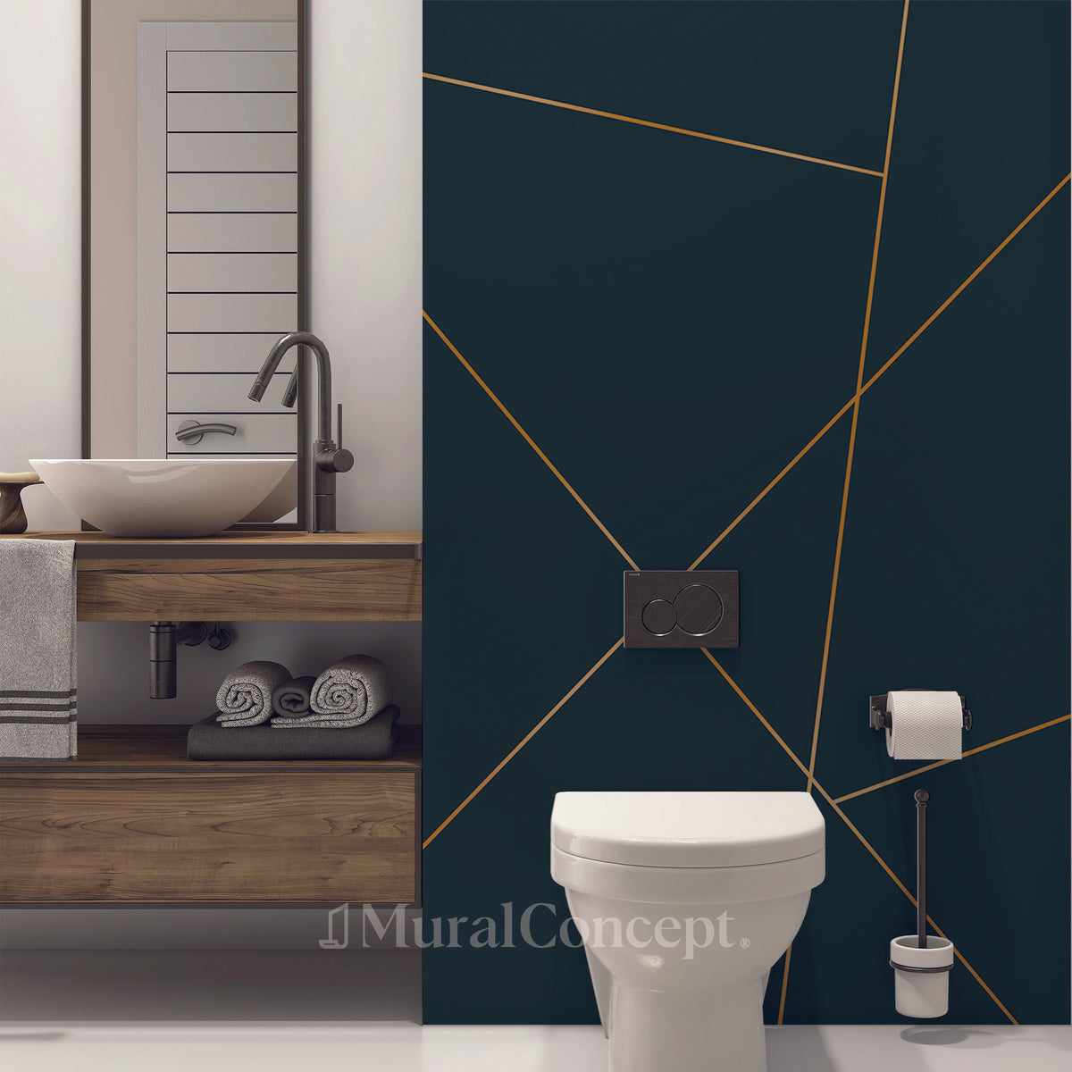 Papel pintado para baño en zigzag verde