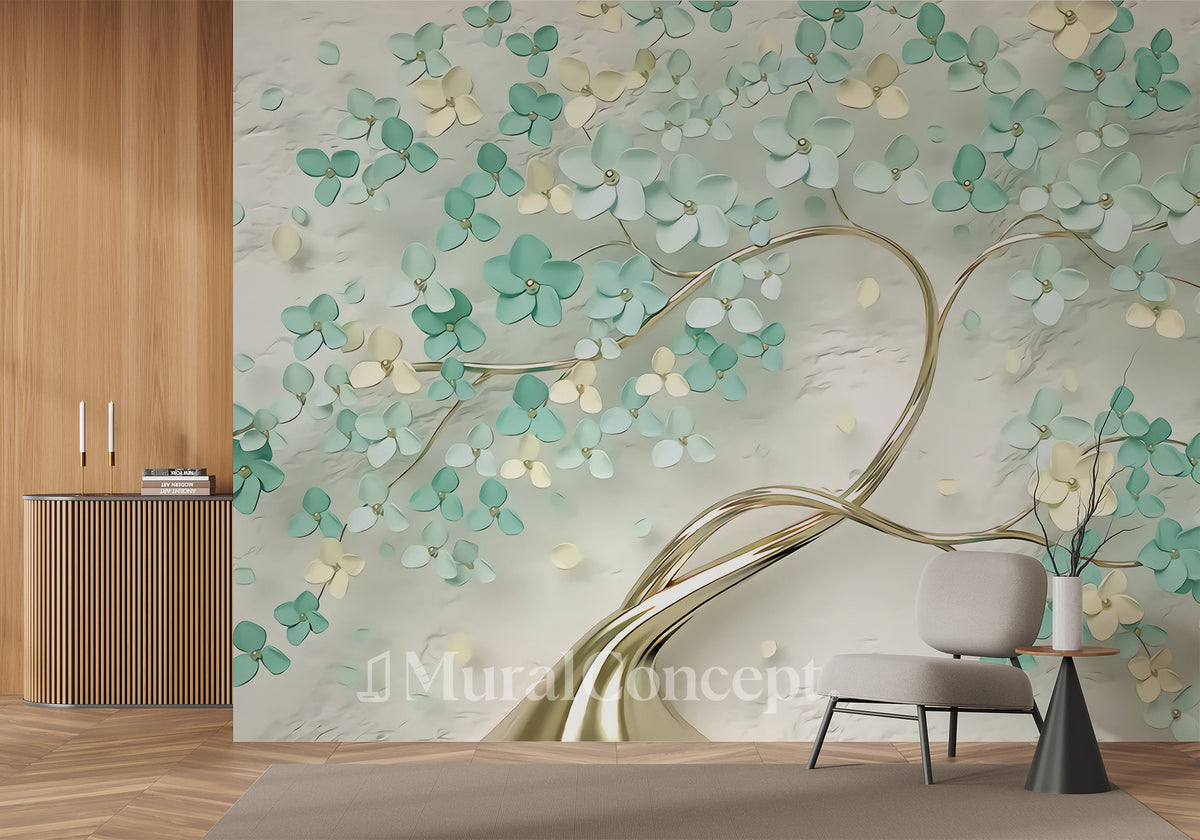 Papel pintado Árbol 3D Vert Gold