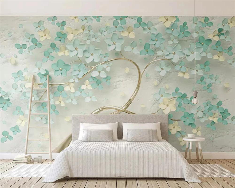 Papier peint Tree 3D Vert Gold - papier peint sur mesure francais - muralconcept
