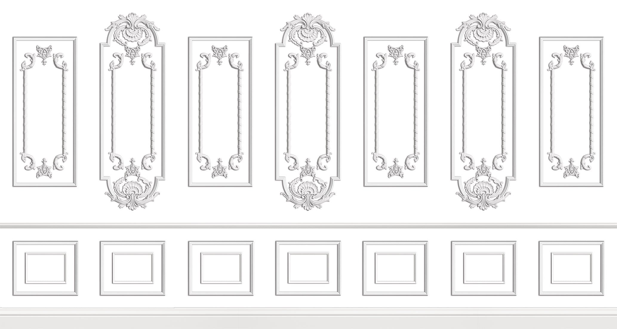 Papier peint trompe l’œil moulure blanche Chic Paris - papier peint sur mesure francais - muralconcept