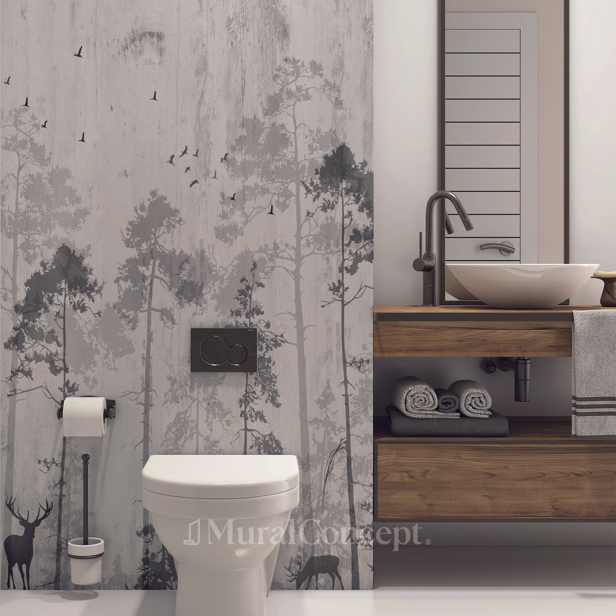 Papier peint wc Forêt Nostalgique - panoramique sur mesure francais - muralconcept