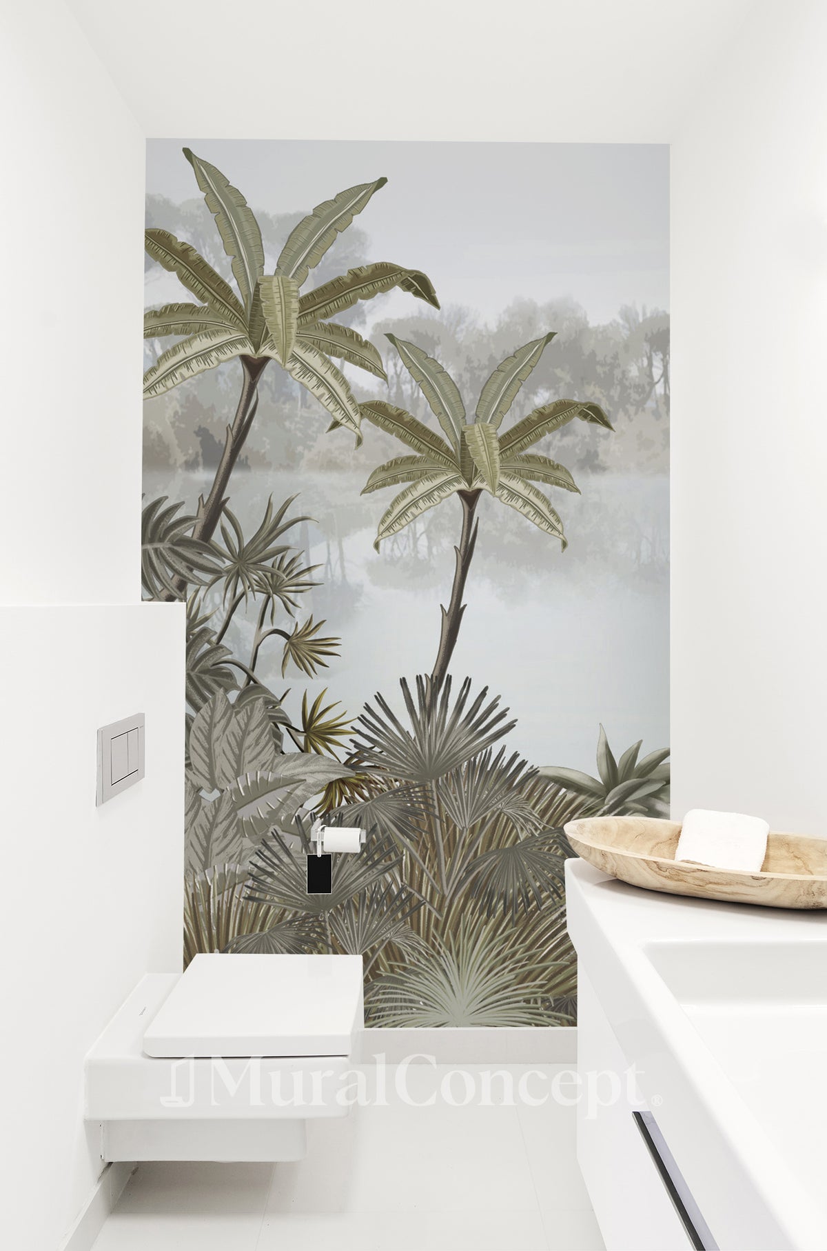 Tendencia de pintura de papel tapiz para baño con temática de jungla