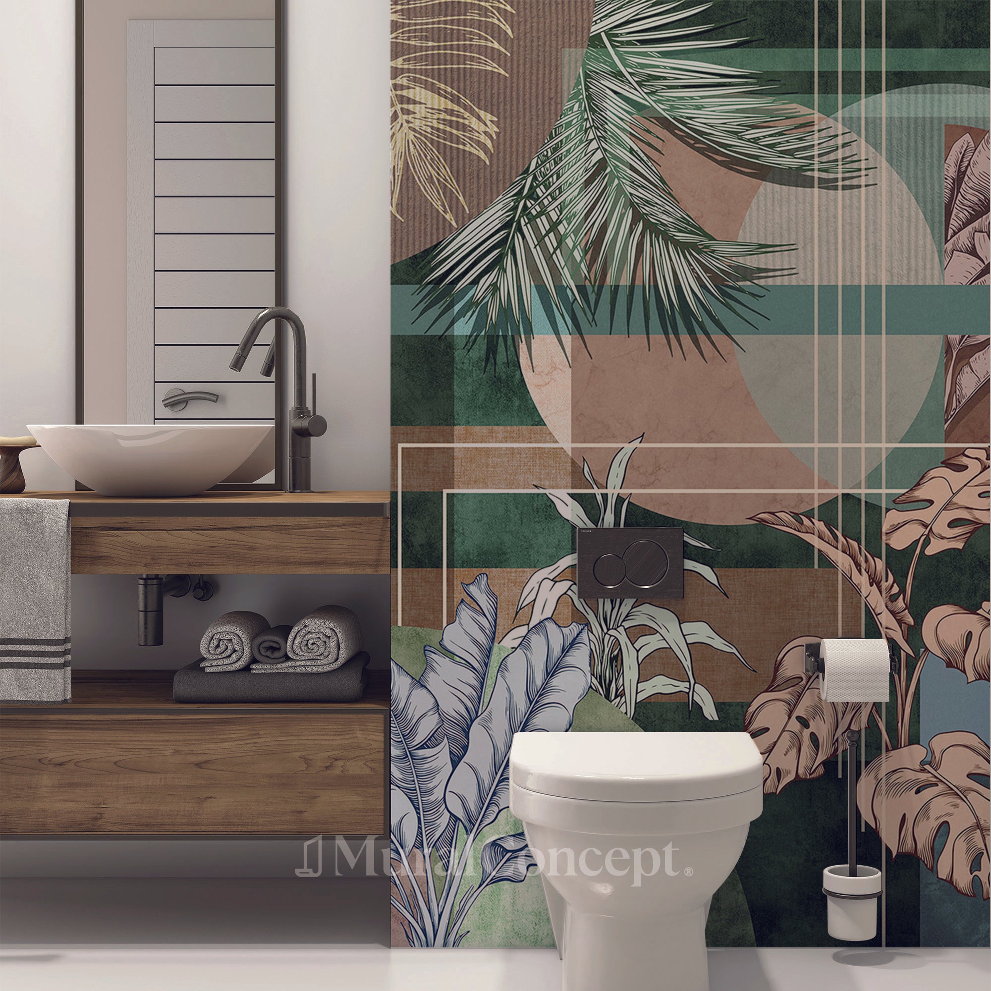 Papier peint wc modern design vert - décor mural sur mesure français