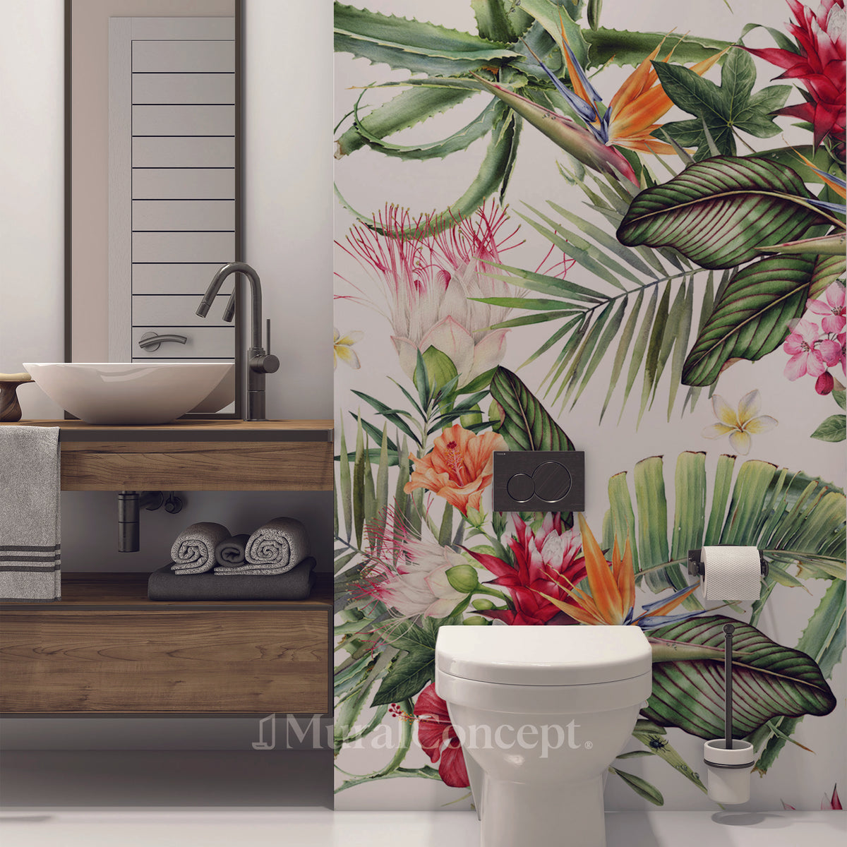 Papel pintado tropical y flores de colores