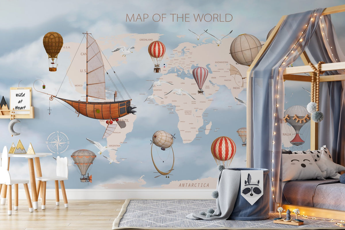 Papel pintado vintage con mapa del mundo para niños 