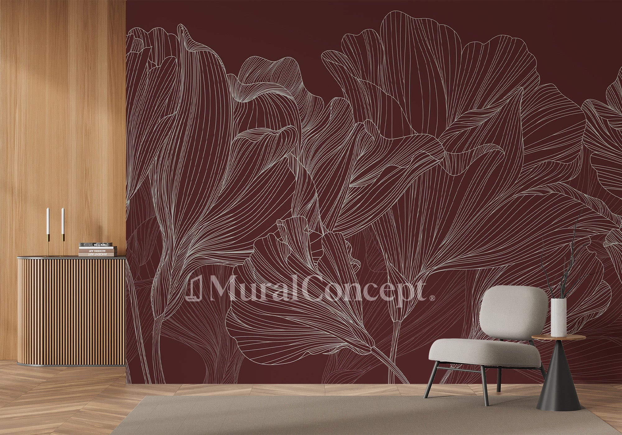 Papier peint panoramique valse des fleurs bordeaux - panoramique français