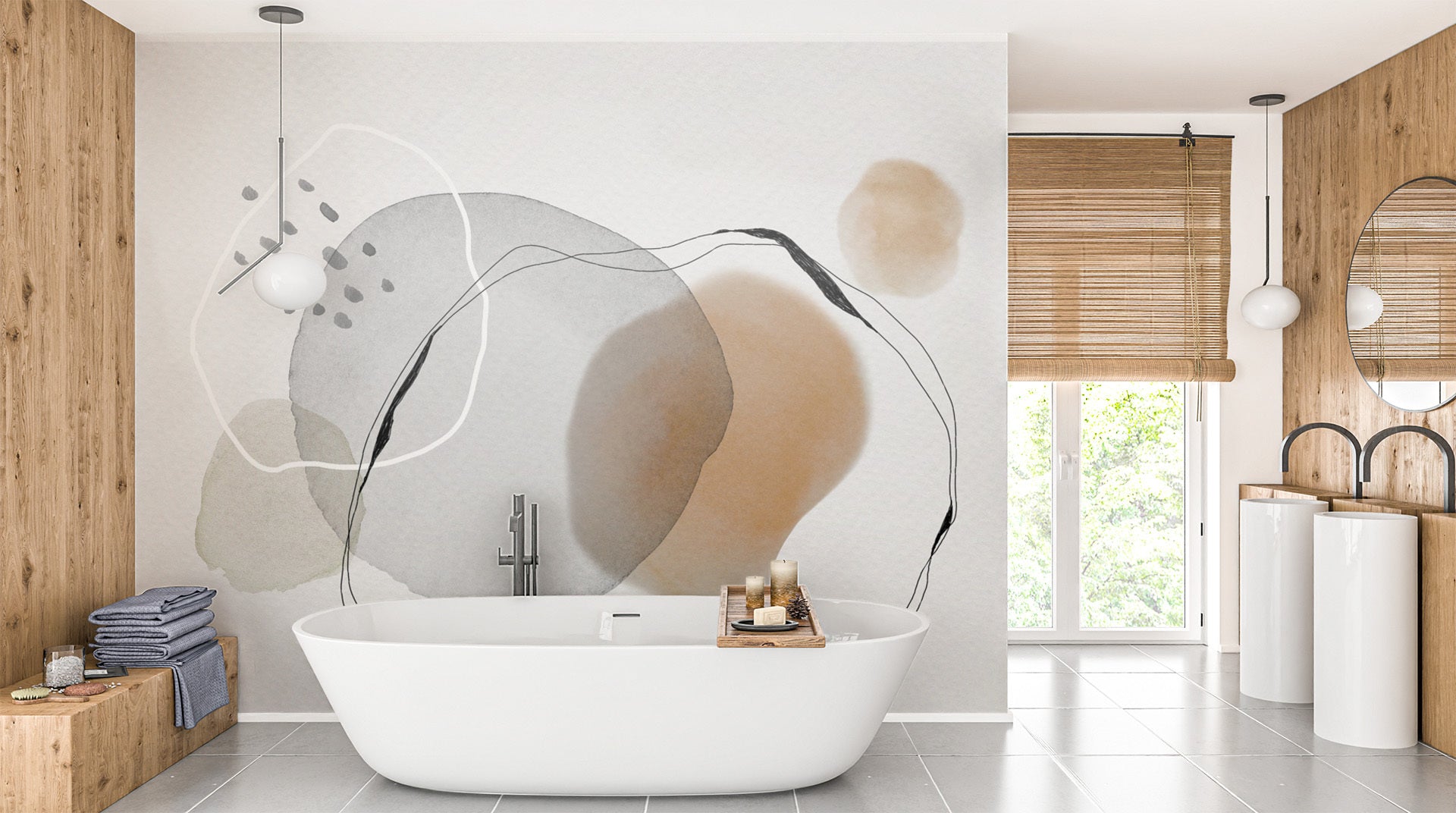 Papier peint salle de bain cercle - panoramique français