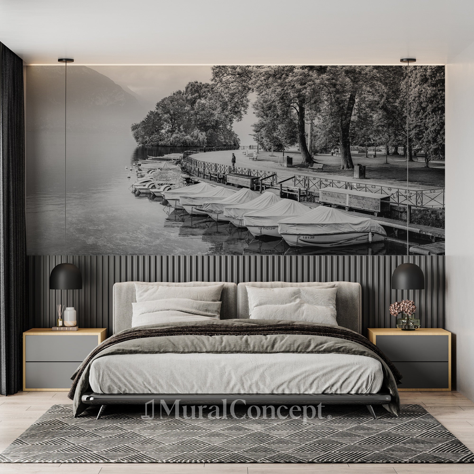 Papier peint panoramique contemplation lac d'Annecy - panoramique français