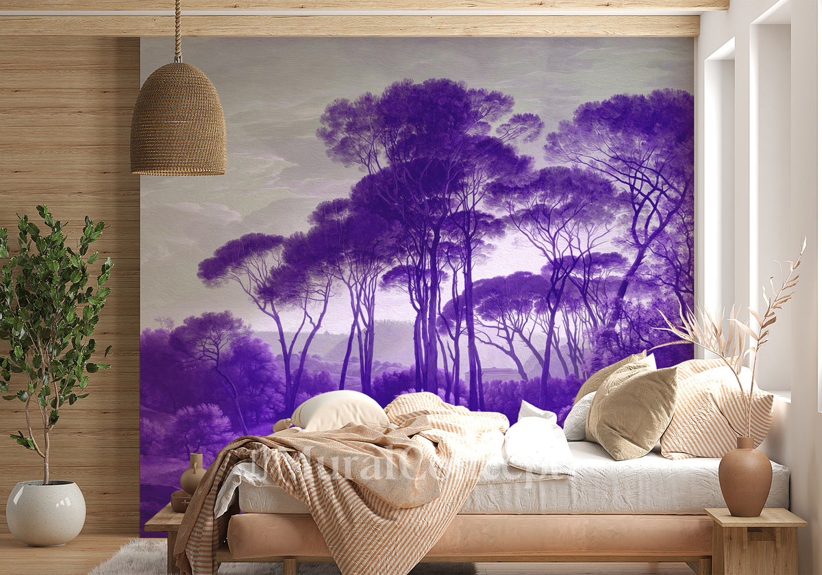 Papel pintado de paisaje histórico italiano de color morado